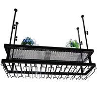 Msuiiixcccc Wine Racks 2 Tiers Metal Iron Wine Rack Loft Wall Shelf Ceiling Wine Racks Hanging Wine Bottle and Glasses Holder e Wine Holder Goblets Rack L120*W30Cm