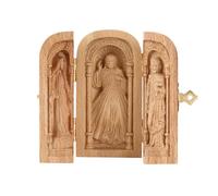 MSUIINT Boîte de Sainte Famille Portative D'église Portative Sculptée à la Main, Autel Catholique en Bois pour la Maison, Petite Boîte en Bois Sculptée à la Main Cadeau Religieux D'autel(Brun)