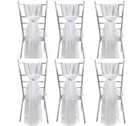 MSUIINT Lot de 6 rubans de chaise en mousseline de soie pour décoration de chaise de mariage, réception - 2 x 1,5 m - Blanc