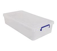MSV 100152 Boîte de Rangement à Roulettes Polypropylène Blanc Transparent/Poignées Bleu 35 L