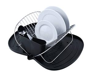 MSV 110536 Égouttoir à Vaisselle avec à 2 Étages Plaque Plastique/Métal Noir 30 x 20 x 15 cm