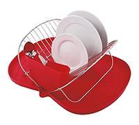 MSV 110537 Égouttoir à Vaisselle Pliant avec Plateau Acier/Plastique Argent/Rouge 48 x 38 x 17 cm