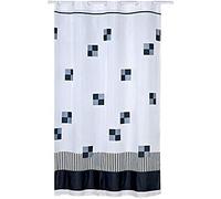 MSV 140783 Rideau de Douche Polyester + Plastique Polypropylène Carré Blanc/Noir/Gris 180 x 200 x 0,1 cm - 12 anneaux inclus