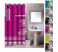 MSV 140809 Rideau de Douche Polyester + Plastique Polypropylène Rose Graphique 180 x 200 x 0,1 cm - 12 anneaux inclus