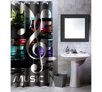 MSV 140812 Rideau de Douche Polyester + Plastique Polypropylène Musique 180 x 200 x 0,1 cm - 12 anneaux inclus