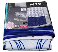 MSV 140825 Rideau de Douche Polyester + Plastique Polypropylène Blanc/Bleu 180 x 200 x 0,1 cm - 12 anneaux inclus