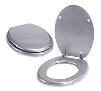 MSV - Abattant WC MDF CLÉO - Charnières INOX - Tampons Amortisseurs - Ø 30 x 20 x 15 cm - Couleur Argent - Finition Brillante - Confort et Élégance pour Salle de Bain