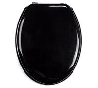 MSV - Abattant WC MDF CLÉO - Charnières INOX - Tampons Amortisseurs - Ø 370 x 450 mm - Couleur Noir Brillant - Finition Élégante - Confort et Style pour Salle de Bain