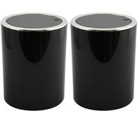 MSV Bad Serie Aspen Poubelle de salle de bain, à pédale, avec couvercle basculant, 6 l (diamètre x hauteur) : environ 18,5 x 26 cm, noire (Lot de 2)