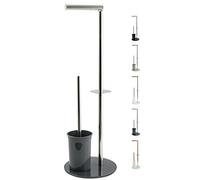 MSV "Bergamo Porte-Rouleau WC Brosse WC en Acier Inoxydable et Verre Support Gris 3 en 1