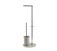 MSV France Porte-rouleau et brosse WC Bergamo – Inox, support verre taupe 3 en 1