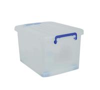 MSV - Boite de Rangement Polypropylène - Blanc Transparent/Poignées Bleu - 25L - 59 x 39 x 19 cm - Couvercle Sécurisé - Empilable - Idéale pour Maison et Bureau