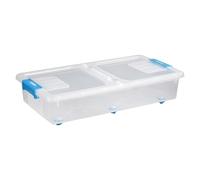 MSV 100152 Boîte de Rangement à Roulettes Polypropylène Blanc Transparent/Poignées Bleu 35 L