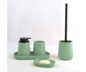 MSV - Brosse WC avec Support Céramique - Modèle MAONIE - Poils Résistants à l'usure - 10,4 x 38,8 cm - à Poser - Serviteur WC Non Fixe - Design Classique et Élégant - Vert Basil Mat