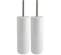 MSV - Brosse WC Porte-Balai Toilette Inagua - Ensemble WC à Poser en Polystyrène - Manche en Acier Inoxydable - Couleur Blanc - Tête de Brosse Échangeable (Lot de 2)