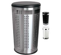 MSV Coffre à linge Panier chromé, capacité 46 L, avec Couvercle rembourré noir, argenté