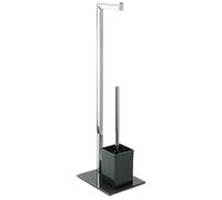 MSV, Combiné pour WC 2 en 1 avec Support WC avec récipient intérieur Amovible pour Brosse WC, en INOX, Brosse WC et Dérouleur Papier Toilette, Serviteur WC Non Fixe, Verre Noire