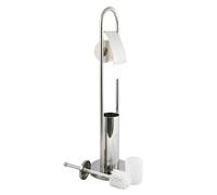 MSV France - Serviteur WC 2-en-1 brosse + dérouleur, récipient intérieur amovible - inox