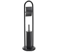 MSV, Combiné pour WC 2 en 1 avec Support WC avec récipient intérieur Amovible pour Brosse WC, Modèle Abby, Brosse WC et Dérouleur Papier Toilette, Serviteur WC Non Fixe, Noir