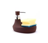 MSV - Distributeur de Savon & Porte Éponge Céramique Modèle Marbella - Chocolat - Pratique pour Cuisine - Revêtement Soft Touch - Design Élégant et Fonctionnel