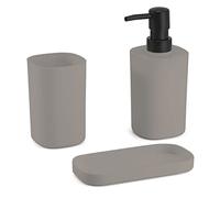 MSV, Ensemble de 3 Accessoires de Salle de Bain Élégants et Pratiques en Lona, Idéal pour Une Décoration Moderne, Couleur Taupe, Taille Standard, Accessoire de Salle de Bain