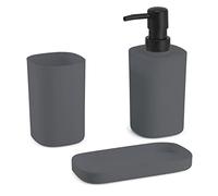 MSV Ensemble 3 Accessoires de Salle de Bain Lona Gris foncé