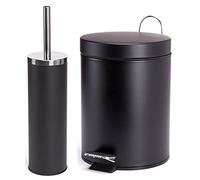 MSV Ensemble de salle de bain 2 pièces Poubelle cosmétique Poubelle et brosse WC Noir