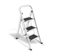 MSV - Escabeau Marche Pied 3 Marches - Acier/Peinture - 46 x 71 x 104 cm - Blanc/Gris - Norme GS Sécurité - Design Compact et Pliable, Gain de Place - Pieds Antidérapants - Charge Max 150 kg