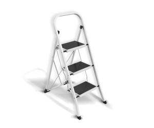 MSV - Escabeau Marche Pied 3 Marches - Acier/Peinture - 46 x 71 x 104 cm - Blanc/Gris - Norme GS Sécurité - Design Compact et Pliable, Gain de Place - Pieds Antidérapants - Charge Max 150 kg