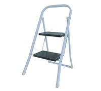 MSV - Escabeau Pliant 2 Marches en Acier - Capacité 150 kg - Norme GS Sécurité - Design Compact et Pliable, Gain de Place - Pieds Antidérapants - Blanc