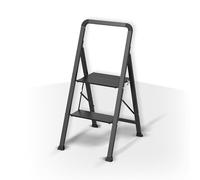 MSV, Marchepied 2 Marches, Pliant, Escabeau Léger, en Acier, Max 150kg, revêtement Anti-dérapant des marches, Pieds en Caoutchouc, Compact, 47,5x42,5x85cm, Noir Mat