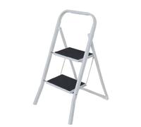 MSV - Escabeau Pliant 2 Marches en Plastique - Capacité 150 kg - Norme GS Sécurité - Design Compact et Pliable, Gain de Place - Pieds Antidérapants - Noir et Blanc