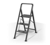 MSV, Marchepied 3 Marches, Pliant, Escabeau Léger, en Acier, Max 150kg, revêtement Anti-dérapant des marches, Pieds en Caoutchouc, Compact, 62x42,5x108cm, Noir Mat
