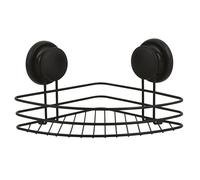 MSV - Étagère d’Angle de Douche avec ventouses - Acier Chromé - 21,5 x 21,5 x 13 cm - Noir Mat - Fixation Facile - Organisation optimale - Résistance à l'humidité