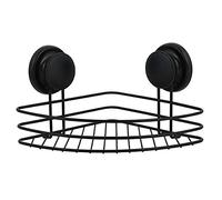 MSV Étagère d’Angle de Douche avec ventouses, en Acier chromé 21,5 x 21,5 x 13 cm Noir Mat