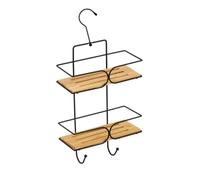 MSV Etagère de Douche 2 Niveaux Kim Bambou & Acier Noir