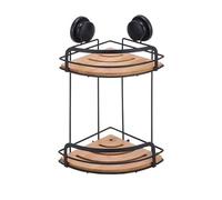 MSV Etagère de Douche d'angle à ventouses 2 Niveaux Bambou & Acier Noir Mat