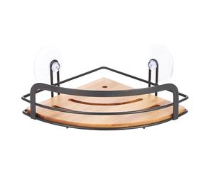 MSV Étagère de Douche d'angle avec ventouses en Acier et Bambou Noir Mat 21 x 21 x 9 cm
