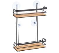 MSV Étagère de Douche sans perçage avec ventouses en Acier et Bambou Noir Mat 25,5 x 12 x 37 cm