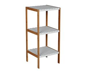 MSV Etagère Meuble de Rangement 3 Niveaux Bambou & MDF Blanc