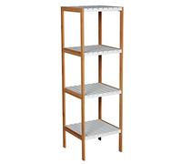 MSV Etagère Meuble de Rangement 4 Niveaux Bambou & MDF Blanc