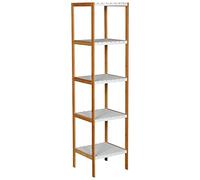 MSV Etagère Meuble de Rangement 5 Niveaux Bambou & MDF Blanc