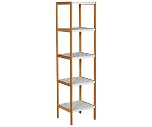 MSV Etagère Meuble de Rangement 5 Niveaux Bambou & MDF Blanc
