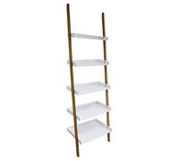 MSV Etagère Meuble de Rangement Style échelle 5 Niveaux en Bambou & MDF Blanc