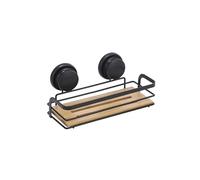 MSV Etagère Panier de Douche à ventouses Acier & Bambou Noir Mat