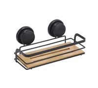 MSV Etagère Panier de Douche à ventouses Acier & Bambou Noir Mat