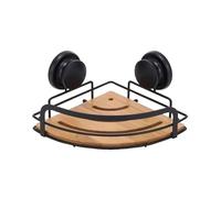 MSV Etagère Panier de Douche d'angle Mega VENTOUSES Bambou & Acier Noir Mat