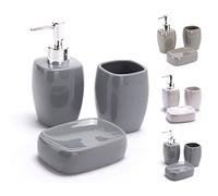 MSV Lot d‘Accessoires Salle de Bains 3 pièces Céramique - Distributeur de Savon, Porte Savon, Gobelet - Anthracite Gris