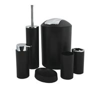 MSV - Lot d'Accessoires Salle de Bains Hannah - 6 Pièces en PP - Poubelle, Brosse WC, Distributeur de Savon, Porte Brosse à Dents, Gobelet, Porte Savon - Noir - Design Moderne