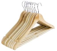 MSV - Lot de 10 Cintres en Bois Massif - Grande Solidité et Capacité de Charge, Côtés Courbés, Ne se Déforment Pas - Crochet Pivotant à 360° - 44 cm - Beige
